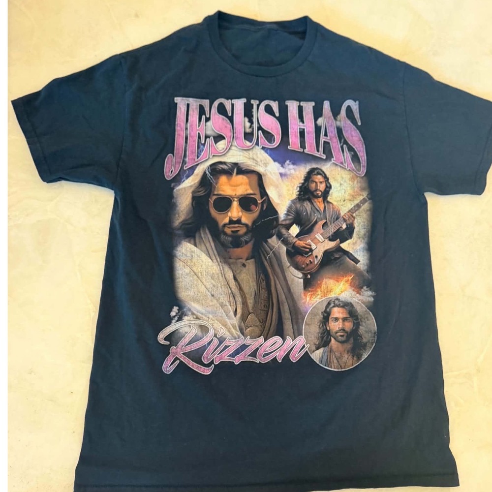 Jesus Has Rizzen Rizz Tour Graphic T-Shirt Black Small Bible Verse Concert Tee